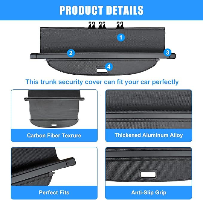 AUXKO Retractable Cargo Cover for Mitsubishi Outlander 2025-2022, Trunk Cover Luggage Security Shade Cover for 2025 2024 Outlander Shielding Anti-Peeping Privacy Screen Carbon Fiber(Not for Sport)