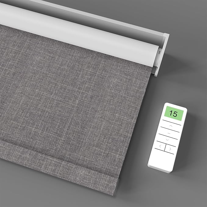 Motorized Blinds with Remote Control, Smart Blackout Automatic Blinds Work with Homekit Alexa Google Home, Rechargeable Electric Window Roller Shades with Valance, Customized Size (Texture Brown)