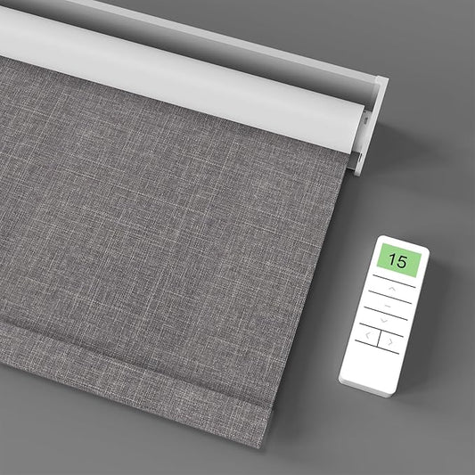 Motorized Blinds with Remote Control, Smart Blackout Automatic Blinds Work with Homekit Alexa Google Home, Rechargeable Electric Window Roller Shades with Valance, Customized Size (Texture Brown)