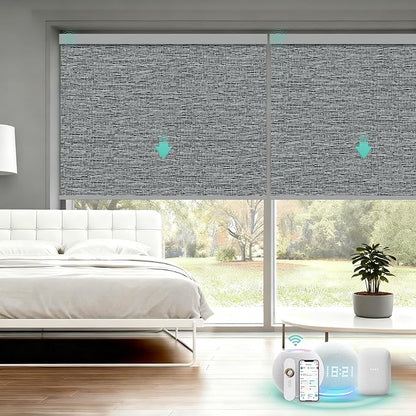 Motorized Blinds with Remote, Blackout Smart Automatic Electric Blinds for Windows Compatible with Alexa Homekit, Cordless Indoor Motorized Roller Shades with Custom Size（Black Linen）