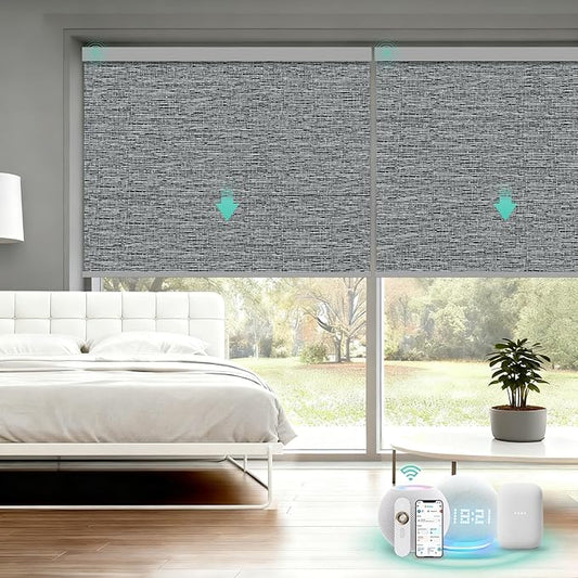 Motorized Blinds with Remote, Blackout Smart Automatic Electric Blinds for Windows Compatible with Alexa Homekit, Cordless Indoor Motorized Roller Shades with Custom Size（Black Linen）
