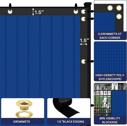 Windscreen4less Privacy Fence Screen Heavy Duty Windscreen Fencing Mesh Fabric Shade Net Cover with Brass Grommtes for Outdoor Wall Garden Yard Pool Deck, 6'x96' Blue