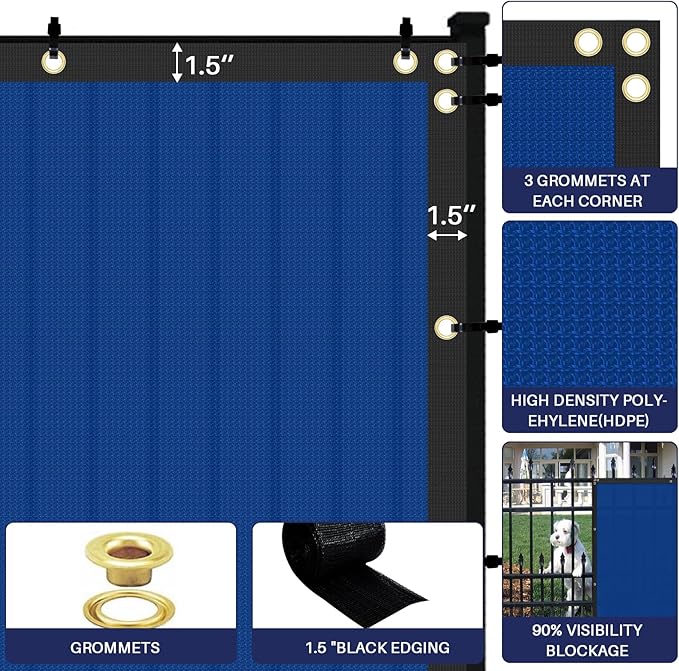 Windscreen4less Privacy Fence Screen Heavy Duty Windscreen Fencing Mesh Fabric Shade Net Cover with Brass Grommtes for Outdoor Wall Garden Yard Pool Deck, 6'x229' Blue