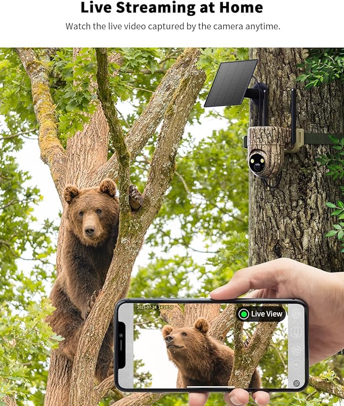 Oculview 4G LTE Cellular Trail Camera with Pre-installed SIM Card, 2K Live Streaming, 360° Pan/Tilt, Low Glow Night Vision, Remote Access, Solar Powered, Motion Activated Game Camera for Off-grid Area
