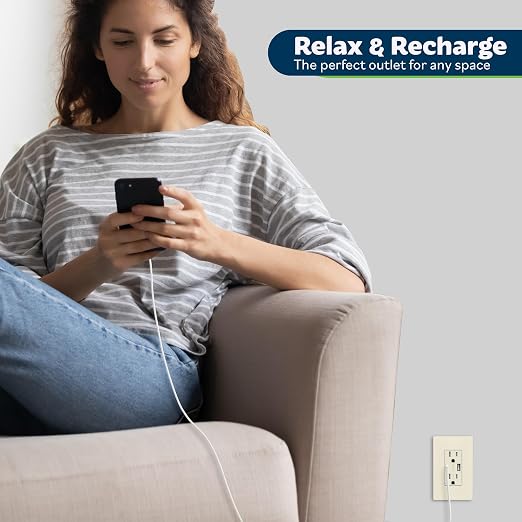 TOPGREENER 2-Port USB Outlet, 4.2A Type C USB Wall Outlet, Light Almond | USB Receptacle, 15 Amp TR Receptacle Plug, Charging Power Outlet with USB C&A Ports, Wall Plate Included,TU21536AC-LA,2 Pack