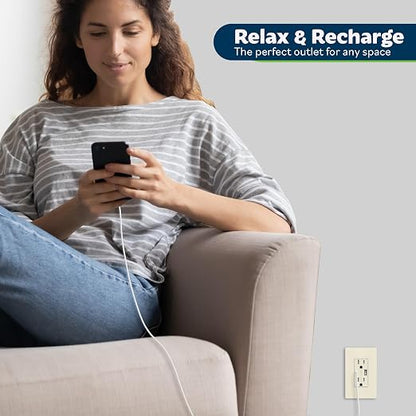 TOPGREENER 2-Port USB Outlet, 4.2A Type C USB Wall Outlet, Light Almond | USB Receptacle, 15 Amp TR Receptacle Plug, Charging Power Outlet with USB C&A Ports, Wall Plate Included,TU21536AC-LA,2 Pack
