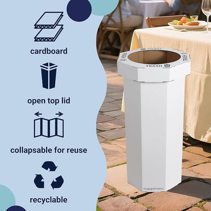 happimess Fleur 25 Gal Trash Can Bin, Cotton White, Set of 2