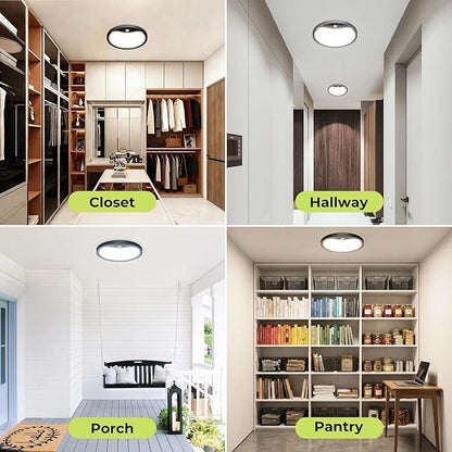 hepside Motion Sensor Ceiling Light Wired, 3000K/4000K/6500K LED Flush Mount Ceiling Light Fixture, 12Inch 24W Motion Sensor Light with Timer for Closet Stair Porch Hallway Pantry,Black