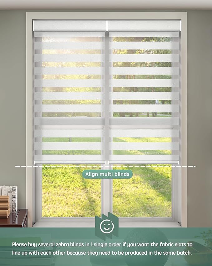 Yoolax Motorized Zebra Blinds Compatible with Alexa,Motorized Blinds with Remote Smart Automatic Custom Electric Window Blinds Cordless Indoor Light Filtering for Home Bedroom Kitchen (Sheer White)