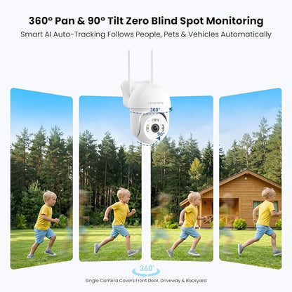 2.5K Outdoor Security Camera,Plug-in 360 PTZ Camera,24/7 Non-Stop Surveillance,Security Camera for Home AI Motion Detection,Full Color Night Vision,2-Way Audio,Cloud/SD Storage,Compatible with Alexa