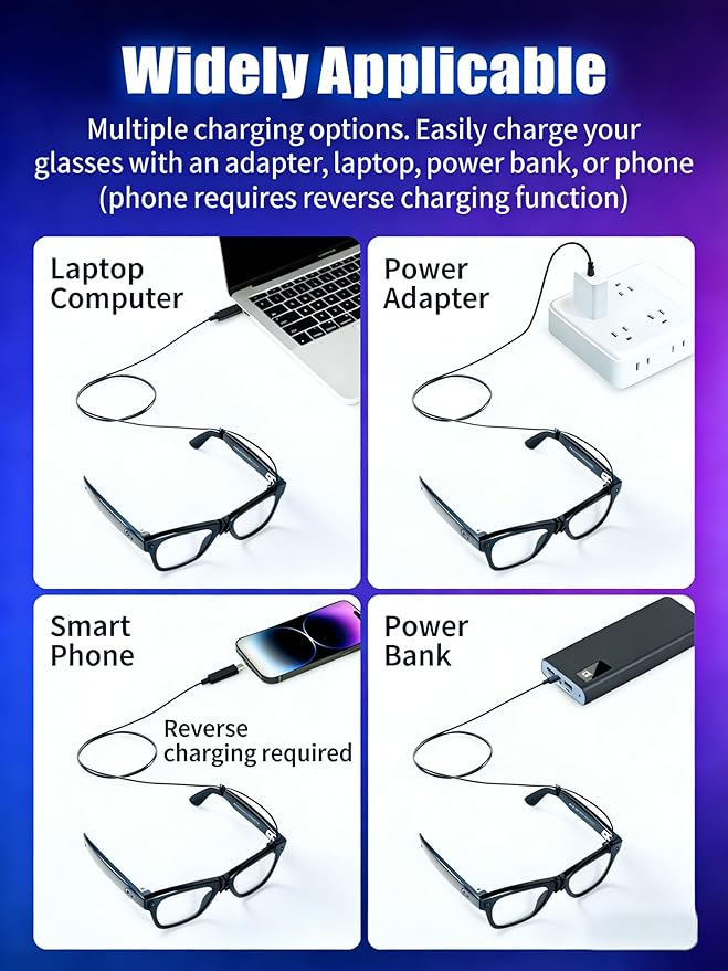 Ray-Ban Meta Charger, 2-in-1 Charging Set for Wayfarer, Headliner, Skyler - Desktop Dock (3.3ft) & Wearable Cable (4.9ft) - Portable Charging Solution for Travel, Office, Home, Meta Glasses Charger