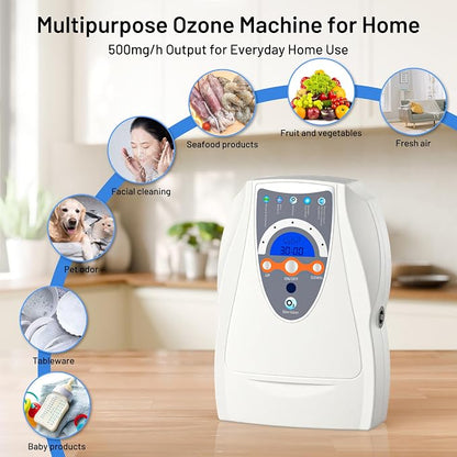 Ozone Machine Generator, Multifunctional with Timer, 500mg/h Portable Ozone Machine for Home, Kitchen, Office, Cleaning Water, Fruits and Vegetables——White