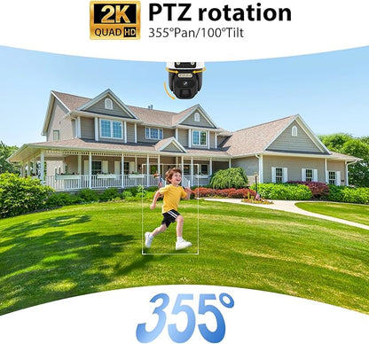 4G LTE Cellular Solar Powered Security Camera Wireless Outdoor, No WiFi Dual Lens Camera, 360 Live View, 2K Color Night Vision, AI PIR Motion Sensor, 2-Way Audio, Built in SIM Card