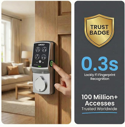 Lockly Secure Plus, Keyless Entry Door Lock, Smart Locks for Front Door, Smart Lock Deadbolt, PIN Genie® Keypad, 3D Biometric Fingerprint Sensor, Auto Lock Smart Door Lock