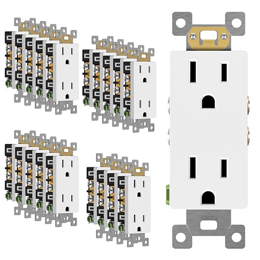 ENERLITES 20 Pack Decorator Wall Outlet, 15A Standard Electrical Receptacle | Self-Grounding, UL Listed, 5-15R, 125V, Non-Tamper Resistant Residential Outlets for Home, Kitchen, Bathroom, Glossy White