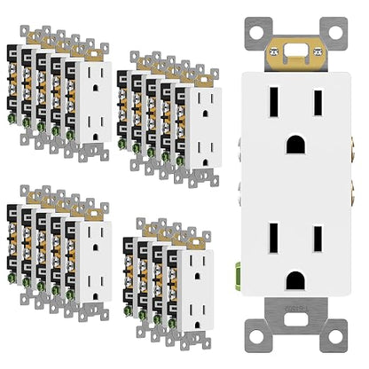 ENERLITES 20 Pack Decorator Wall Outlet, 15A Standard Electrical Receptacle | Self-Grounding, UL Listed, 5-15R, 125V, Non-Tamper Resistant Residential Outlets for Home, Kitchen, Bathroom, Glossy White
