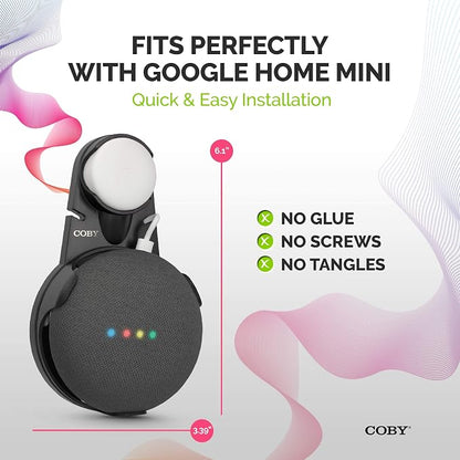 Coby Wall-Outlet Mount Smart Speaker Holder with Cord Holder & Cable Management, Wall Shelf for Google Nest Mini 2nd Gen & Google Home Mini 1st Gen, No Screw Plug Bracket, Black