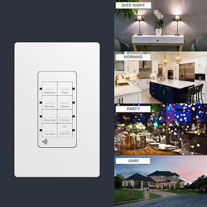 TOPGREENER Smart Light Switch Wi-Fi Scene Controller, 8-Button Programmable Home Automation, Neutral Wire Required, 2.4GHz Network, UL Listed, FCC Compliant, TGWFSC8, White