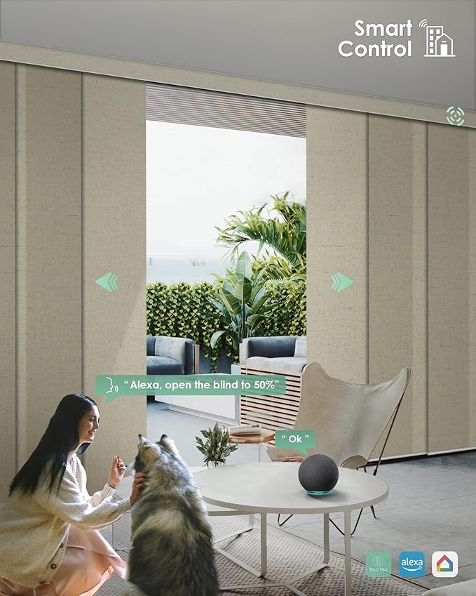 Yoolax Custom XL Smart Sliding Door Blinds, Motorized Sliding Panel Blinds Compatible with Alexa, Fabric Shading Vertical Rechargeable Battery Shades for Glass Doors(Haystack Yellow)
