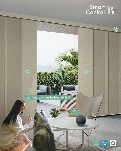 Yoolax Custom XL Smart Sliding Door Blinds, Motorized Sliding Panel Blinds Compatible with Alexa, Fabric Shading Vertical Rechargeable Battery Shades for Glass Doors(Haystack Yellow)