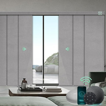 Yoolax Custom XL Smart Sliding Door Blinds, Motorized Sliding Panel Blinds Compatible with Alexa, Fabric Blackout Vertical Rechargeable Battery Shades for Glass Doors(Grid Light Gray)