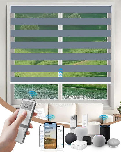 Kincmo Motorized Blinds with Remote, Motorized Zebra Shades Work with Apple Homekit,Alexa,Google Home, Customized Electric Blinds with Remote,App,Voice Control (100% Blackout Gentle Blue)