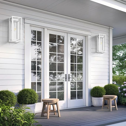 19" White Outdoor Light Fixture, 2 Pack Large Size Outdoor Sconce Lights with Clear Glass Shade, Waterproof Porch Lighting Exterior Light Fixture for Front Door, Garage