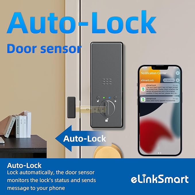 eLinkSmart Smart Door Lock with Camera Built-in WiFi Keyless Entry, Fingerprint Deadbolt with APP Remote Control, Temporary Codes, RFID/NFC, 37wh Battery, Auto Lock Magnetic Sensor, No Drilling