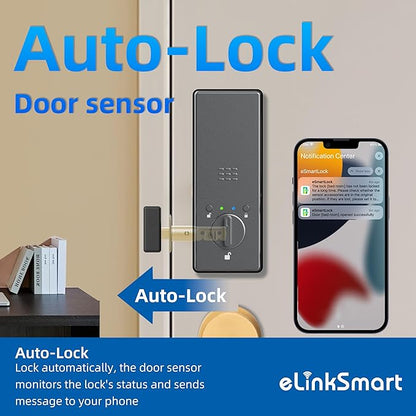 eLinkSmart Smart Door Lock with Camera Built-in WiFi Keyless Entry, Fingerprint Deadbolt with APP Remote Control, Temporary Codes, RFID/NFC, 37wh Battery, Auto Lock Magnetic Sensor, No Drilling