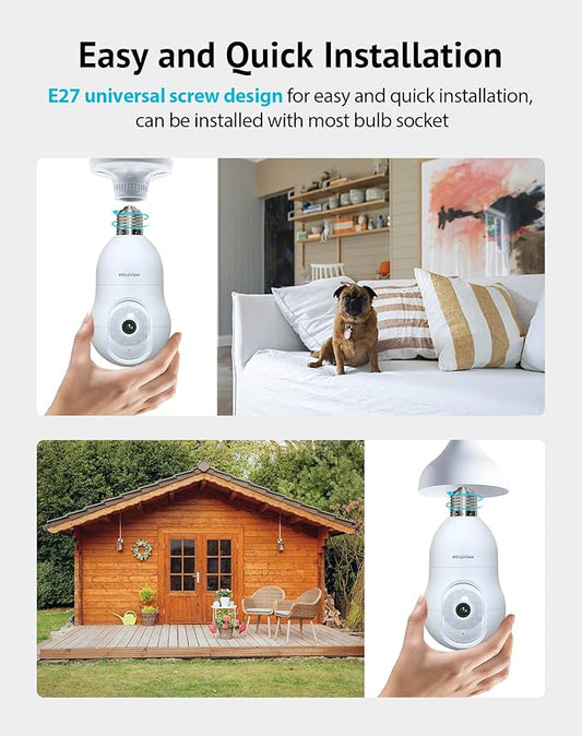 LaView 4MP Bulb Security Camera 2.4GHz,360° 2K Security Cameras Wireless Outdoor Indoor Full Color Day and Night, Motion Detection, Audible Alarm, Easy Installation, Compatible with Alexa (2 Pack)