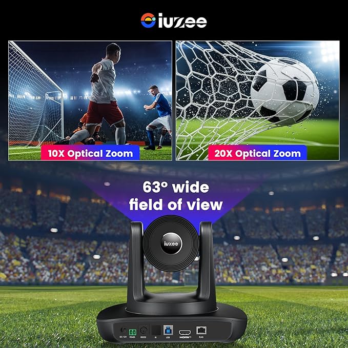4K UHD PTZ Camera AI-Auto Tracking, 20X Optical Zoom, USB3.0/HDMI/LAN PoE, IP Live Streaming, PTZ Conference Room Camera for Church Services Education Conference Events, Work with YouTube OBS