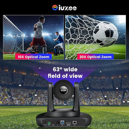 4K UHD PTZ Camera AI-Auto Tracking, 20X Optical Zoom, USB3.0/HDMI/LAN PoE, IP Live Streaming, PTZ Conference Room Camera for Church Services Education Conference Events, Work with YouTube OBS