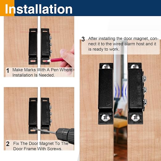 2 Pack Magnetic Reed Switch NC NO, Wired Door Window Contact Sensor, Black | Surface mount design, 22AWG leads, Includes screws, tape and screwdriver