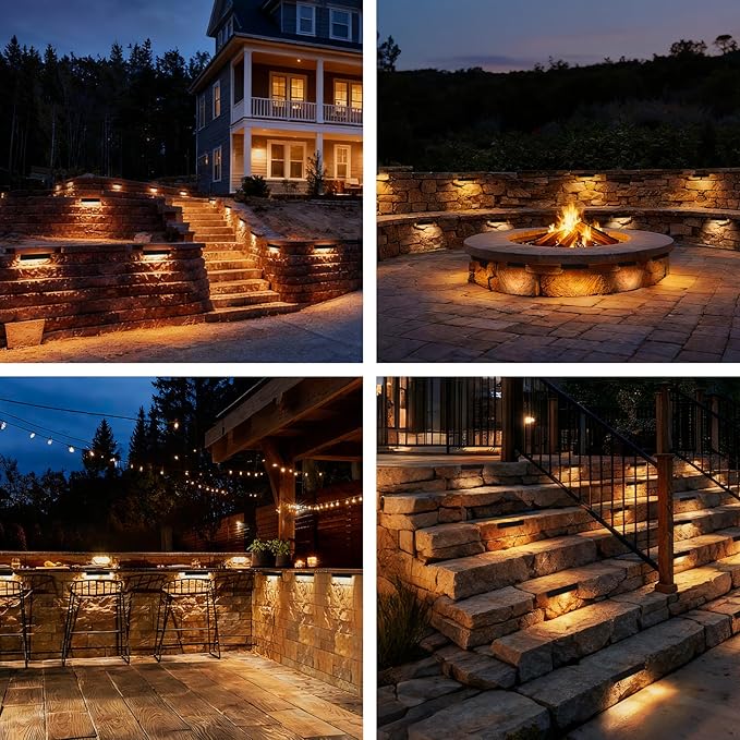 Teekuv 4 Pack 7 Inch Retaining Wall Lights, 5W LED Hardscape Lighting, 12V AC/DC Low Voltage Landscape Wall Lights, 2700K Soft White Waterproof Outdoor Step Lights for Patio Walls Stairs, Black, ETL
