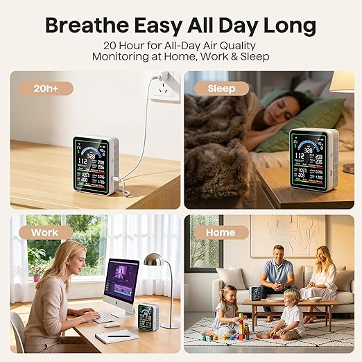 Air Quality Monitor Indoor, 10 in 1 Portable Smartair Quality Tester for CO2 | CO | TVOC | HCHO | Temp | AQI | PM0.3-1 Detection Suitable for Home, Cars, Plants, Pets and Hotels