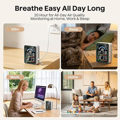 Air Quality Monitor Indoor, 10 in 1 Portable Smartair Quality Tester for CO2 | CO | TVOC | HCHO | Temp | AQI | PM0.3-1 Detection Suitable for Home, Cars, Plants, Pets and Hotels
