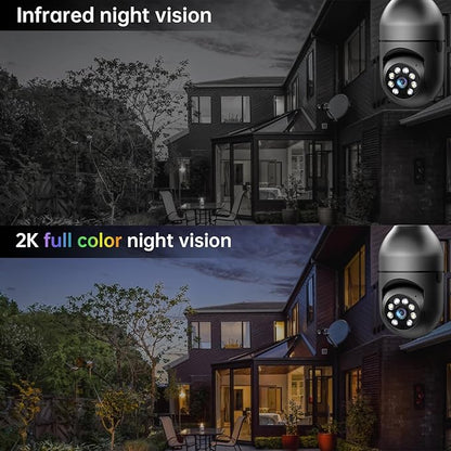 WESECUU Light Bulb Security Camera -5G& 2.4GHz WiFi 2K Security Cameras Wireless Outdoor Motion Detection and Alarm,Two-Way Talk,Color Night Vision,Human Detection, Bulb Camera Compatible with Alexa