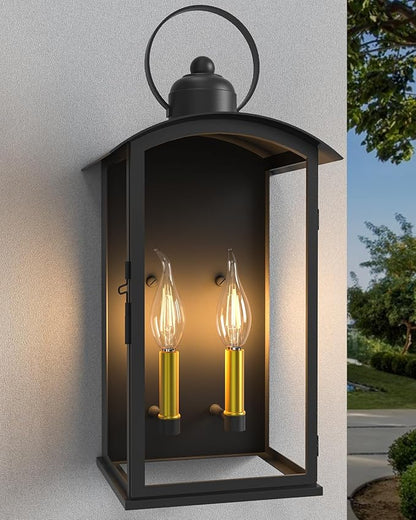 19.7IN Outdoor Wall Light Fixtures, Dusk to Dawn Exterior Lanterns Waterproof, Large Porch Sconces Wall Mounted Lighting, Modern Matte Black Front Open Window Wall Lamps for Yard, Patio