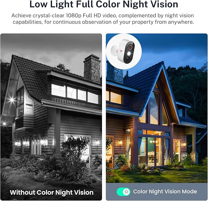1080p Wireless Security Camera with AI Human Detection, Night Vision, 2-Way Talk, Cloud Storage, 2.4G WiFi, Battery Camera for Home Security (2 Pack)