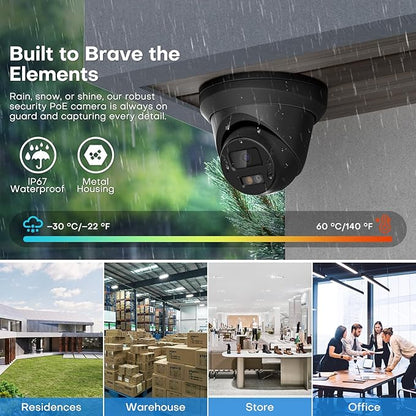 4K IP PoE Camera Outdoor, 8MP PoE Camera Black with Mic/Audio, 98ft IR/Color Night Vision, Human & Vehicle Detection, 127° FOV, MicroSD (256GB), Hik-connect/iVMS4200