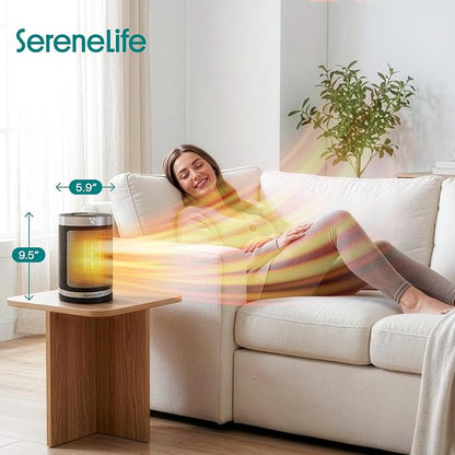 SereneLife Smart Space Heater – 1500W Indoor Electric Heater with Thermostat, Remote Control, 12-Hour Timer, Wi-Fi Enabled PTC Ceramic Heating for Home and Office, Black (5.9" x 5.9" x 9.5")