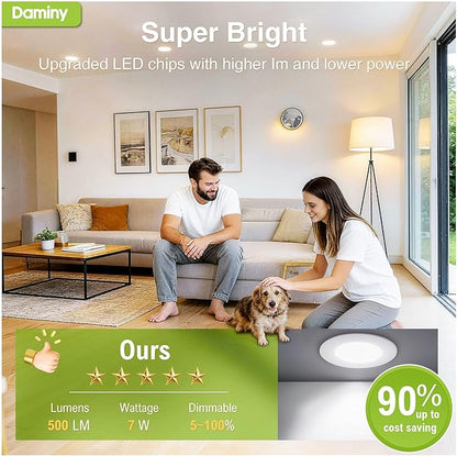DAMINY 24 Pack 3 Inch LED Recessed Lighting with Junction Box,5CCT,Ultra-Thin Recessed Light,7W 500LM, Dimmable Canless Wafer Ceiling Light, High Brightness