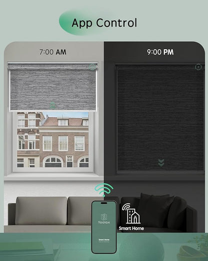 Yoolax Motorized Shades App Control, Light Filtering Automatic Blinds for Indoor Windows, Electric Roller Shades for Bedroom Living Room Office (Soft Jacquard Gray, 30" W x 72" H)