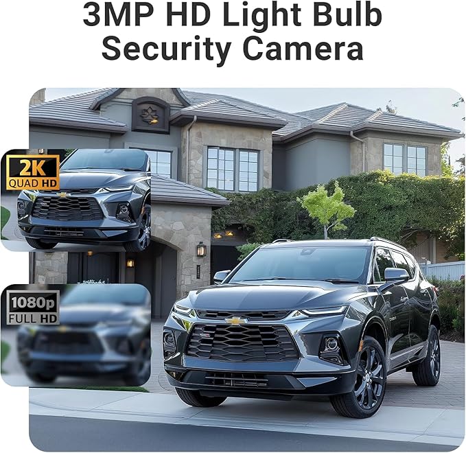 Smart Light Bulb Security Camera,5G&2.4G Security Cameras Wireless Outdoor,2K Light Bulb Camera, 360° Camera for Home Security,AI Detection,Smart Night Vision, Two-Way Audio (White 1 Pack)