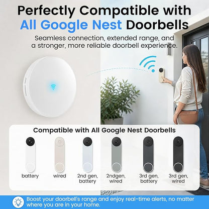 LUCKYDUO WiFi Doorbell Chime for Google Nest, 58 Tones, LED Flash