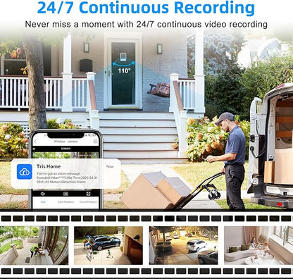 3MP 2K Window Security Camera,2.4G&5G WiFi Indoor Camera for Home with Color Night Vision,24/7 Recording,Motion Detection,Support SD Card and US Cloud Storage,Easy Install & Setup