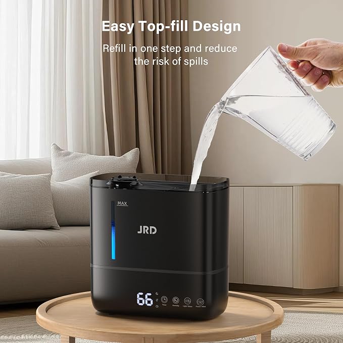 JRD Top Fill 4L Humidifiers for Bedroom, Cool Mist Humidifiers for Large Room, 40H Runtime, 360° Nozzle, Essential Oil Diffuser, Ultrasonic Humidifier for Home Baby Plants-Black