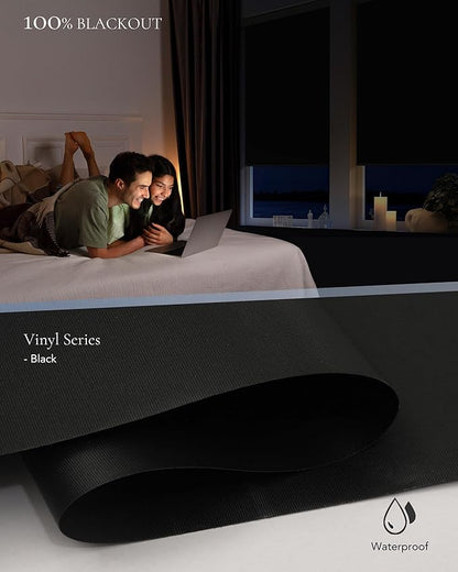Motorized Blinds Compatible with Alexa Google Custom to 115" Width 100% Blackout Smart Blind Automatic Large Window Roller Shades Remote Control Vinyl Black