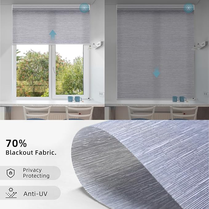SmartWings Motorized Smart Blinds for Windows in Light Filtering, Electric Remote Roller Shades Compatible with Alexa/Google Home/Homekit, Custom Up to 110”W x 148”H, Essential Translucent Grey
