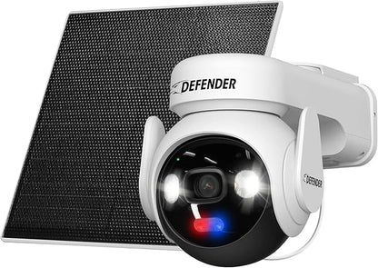 Defender Solar Powered 4K AI Guard Ultra-Charge PTZ Wireless WiFi Security Camera, 64GB SD Card, 5W Solar Panel, 10,000 mAH Battery, 24/7 Recording, AI Tracking, Two-Way Talk, Works with Guard App